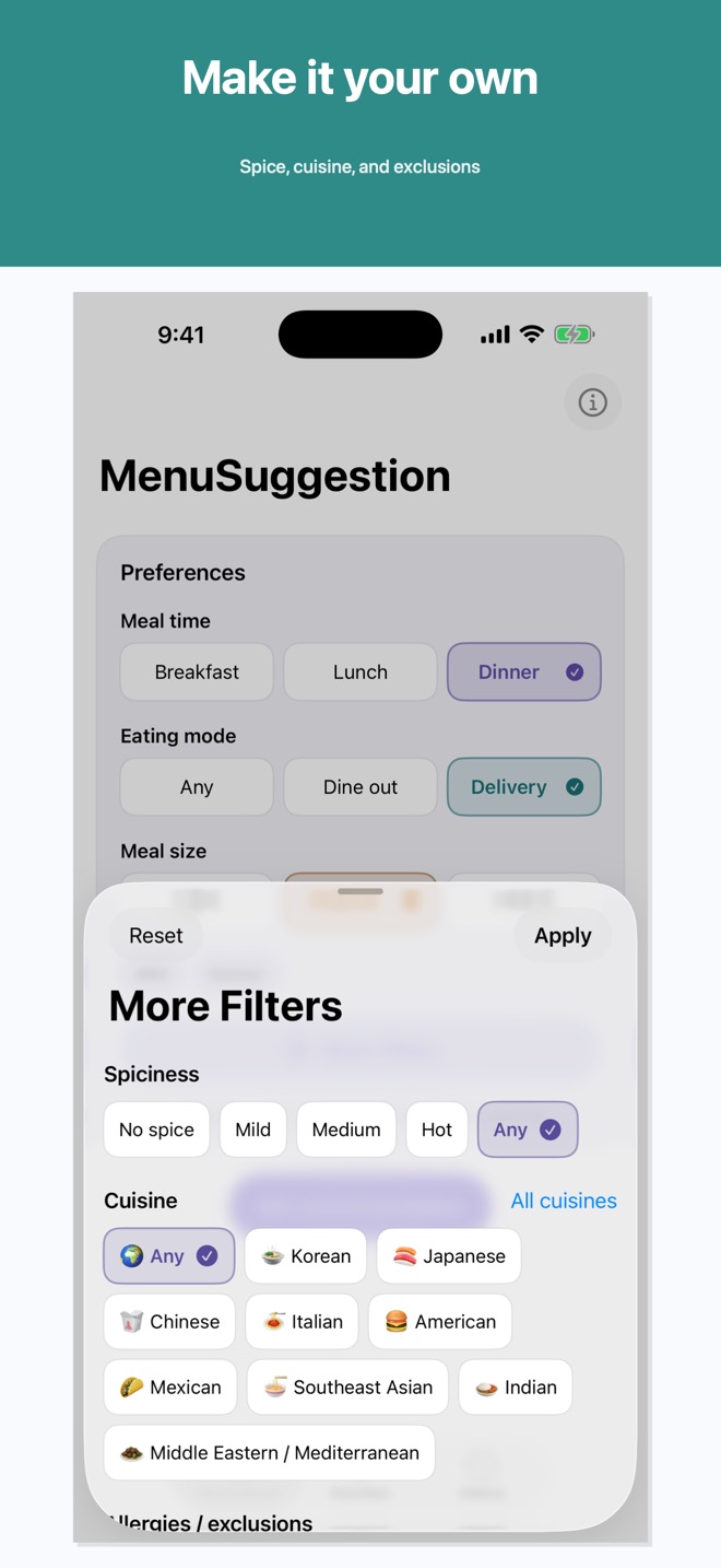 Fine-tune a meal in a few taps