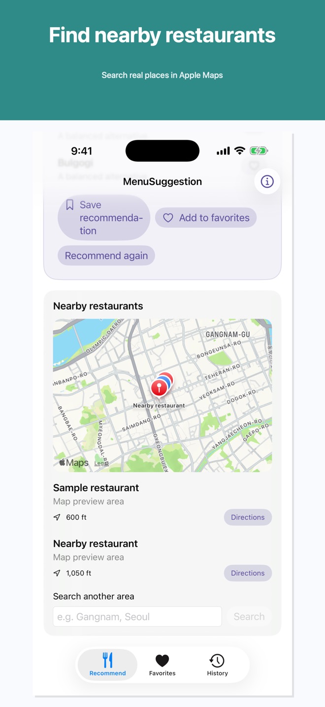 Find nearby restaurants in Apple Maps or Google Maps